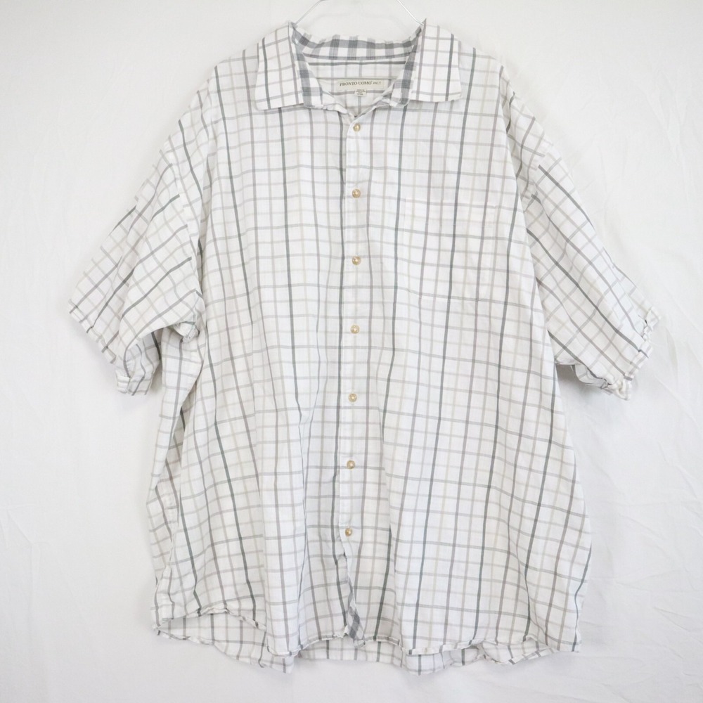 Pronto Uomo Shirt Mens 4XLT Tall Casual Pocket Button White Plaid Short Sleeve